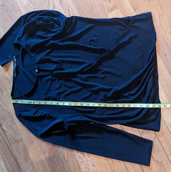 Ivanka Trump Large Deep Blue Long Sleeve Wrap Front Blouse‎ w/ Gold Accent - Picture 9 of 9